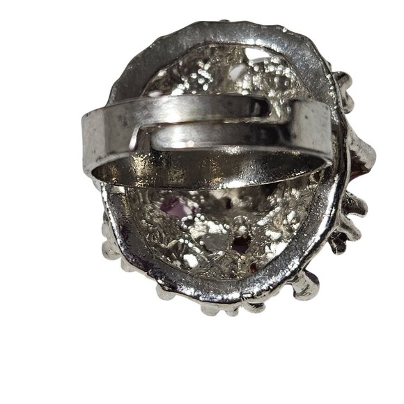 Vintage Purple Rhinestone Silver Tone Adjustable Ring Retro 50s 60s Fashion - Picture 3 of 4